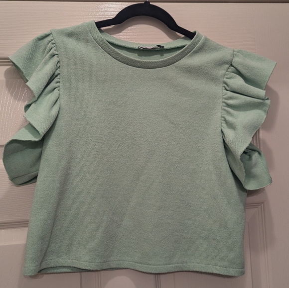 Zara Mint Green flutter sleeve top - Picture 2 of 5
